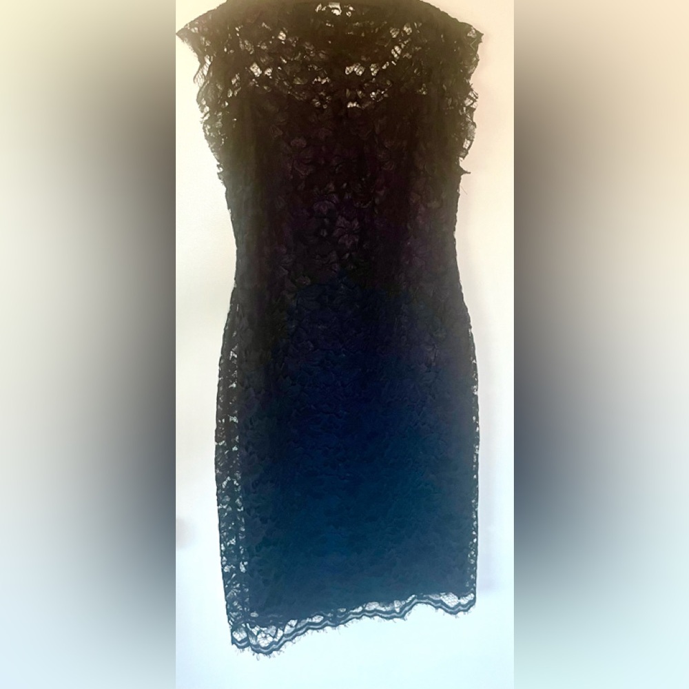 ENFOCUS STUDIO NAVY LACE FLORAL DETAILS DRESS SZ 10 HIDDEN ZIPPER STAND COLLAR